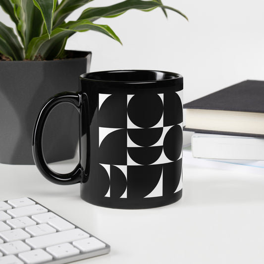 Black and White Semi-circles Glossy Mug