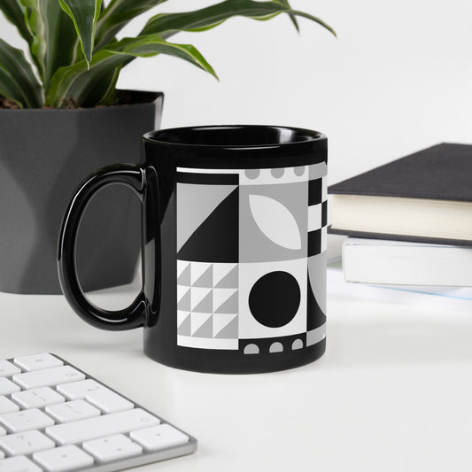 Black, White and Grey Abstract Glossy Mug
