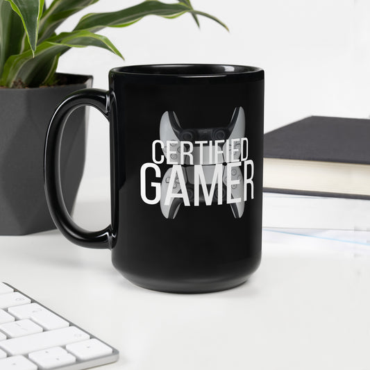 Certified Gamer #1 Black Glossy Mug